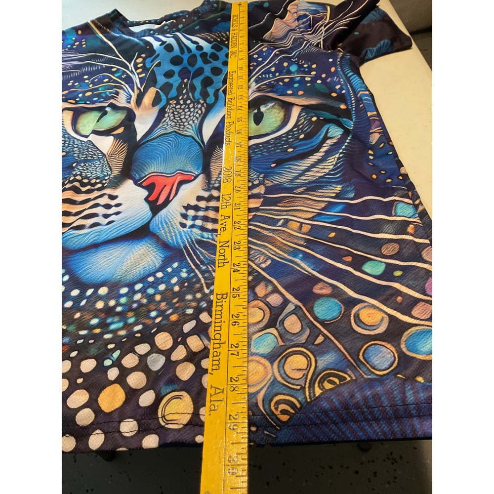 Unbranded Cosmic Cat Face All Over Print Shirt Blue XXL Psychedelic Graphic Tee - Picture 8 of 9